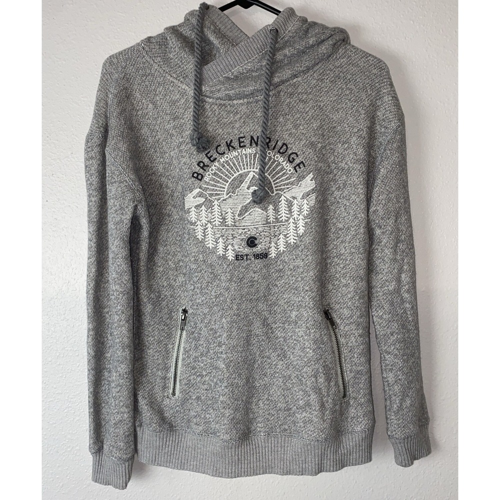 Techstyles Sportswear Medium Gray Breckenridge Colorado Hooded Pullover Comfy
